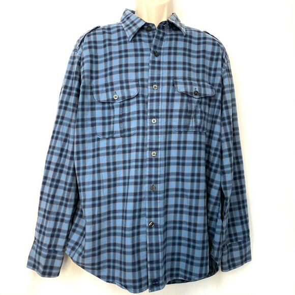 Timberland Button Down Shirt L Plaid Long Sleeve Blue Men’s Large - Picture 1 of 9
